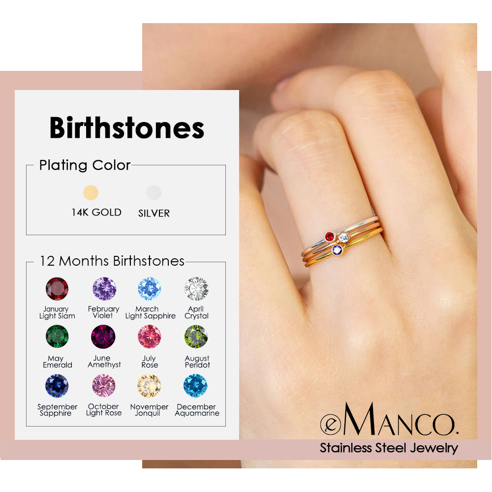 Birthstone Ring Set - Anillo de Acero Inoxidable EMANCO con