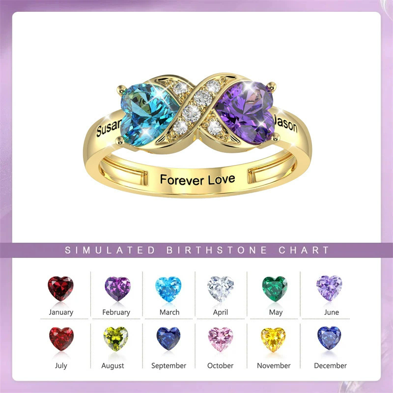 Birthstone Ring Set - Anillo de Promesa Personalizado con Nombres
